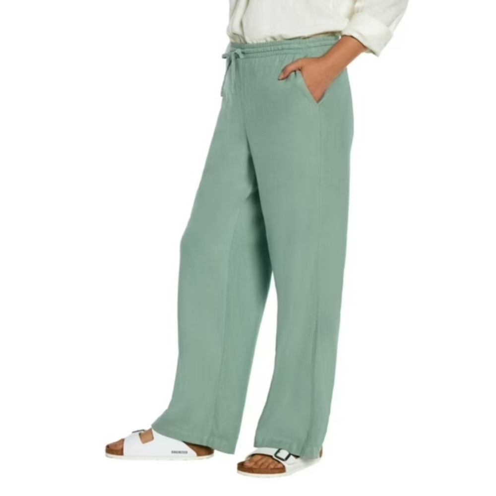 GAP Linen Pull-On Pants Sage Green Wide Leg Drawstring Trousers Large NEW - Picture 2 of 10
